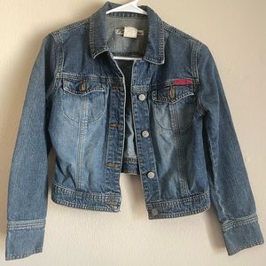 denim blue jacket.